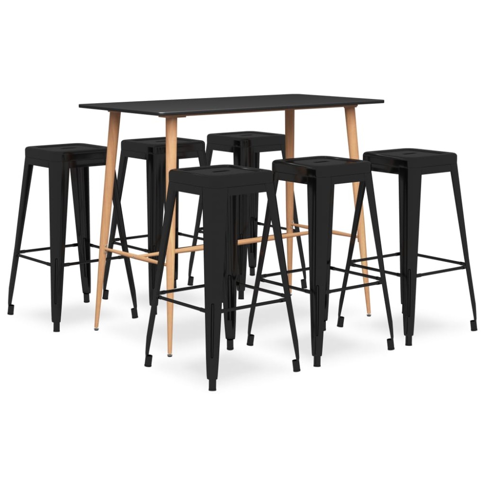 vidaXL Set mobilier de bar, 7 piese, negru