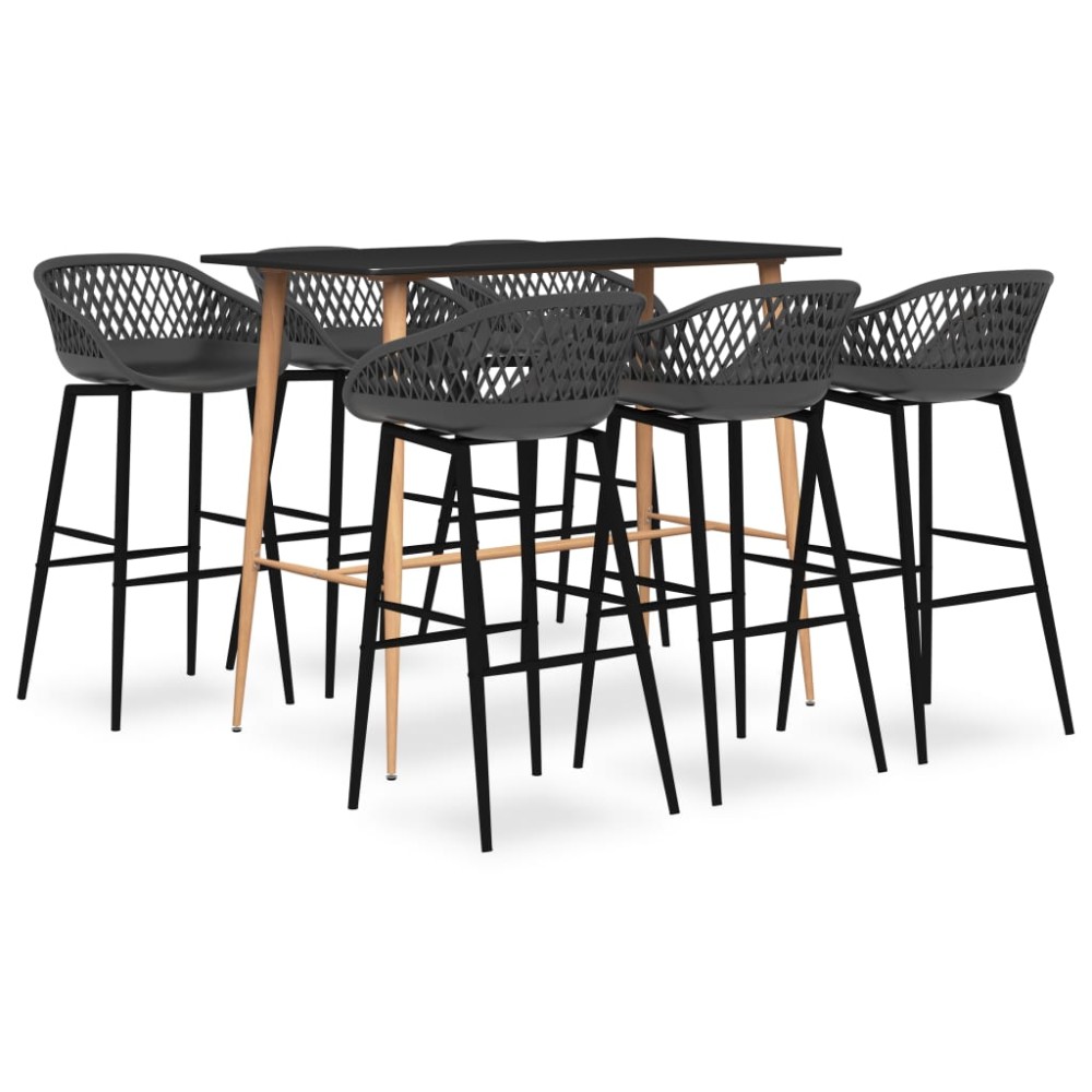 vidaXL Set mobilier de bar, 7 piese, negru și gri