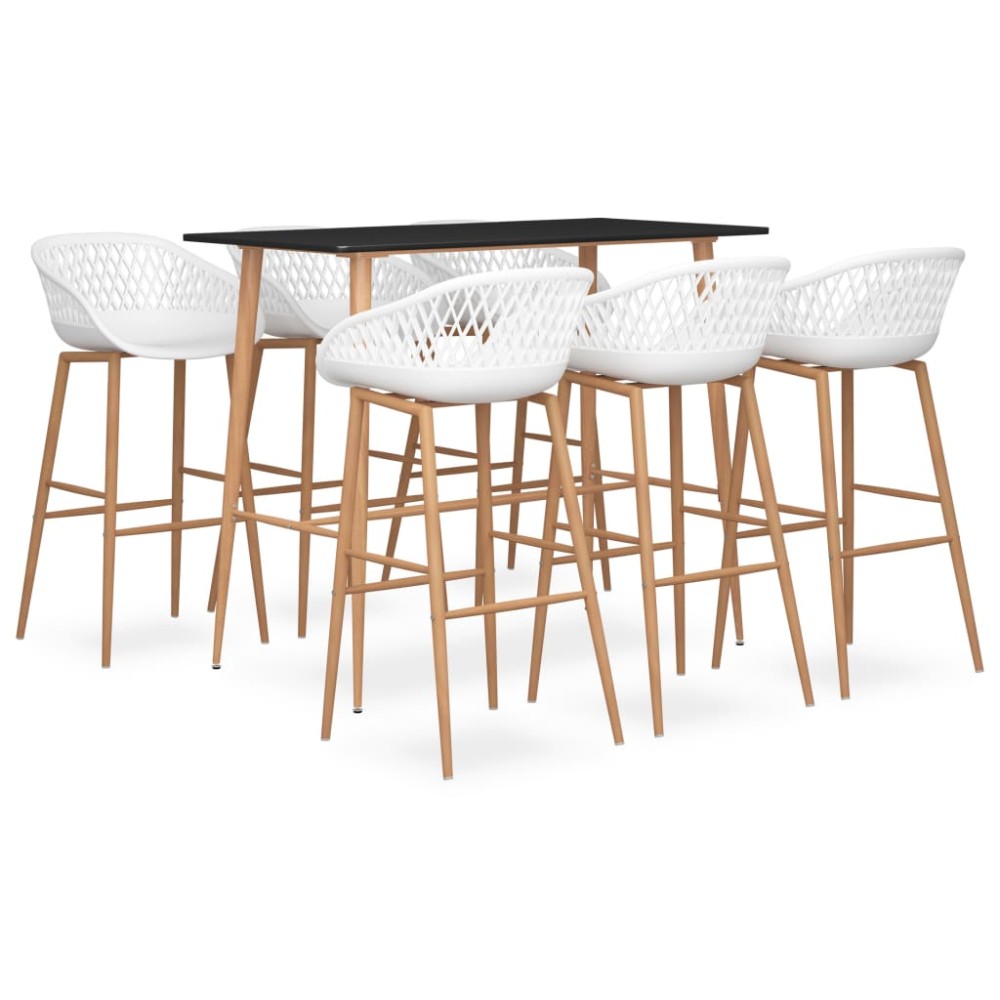 vidaXL Set mobilier de bar, 7 piese, negru și alb