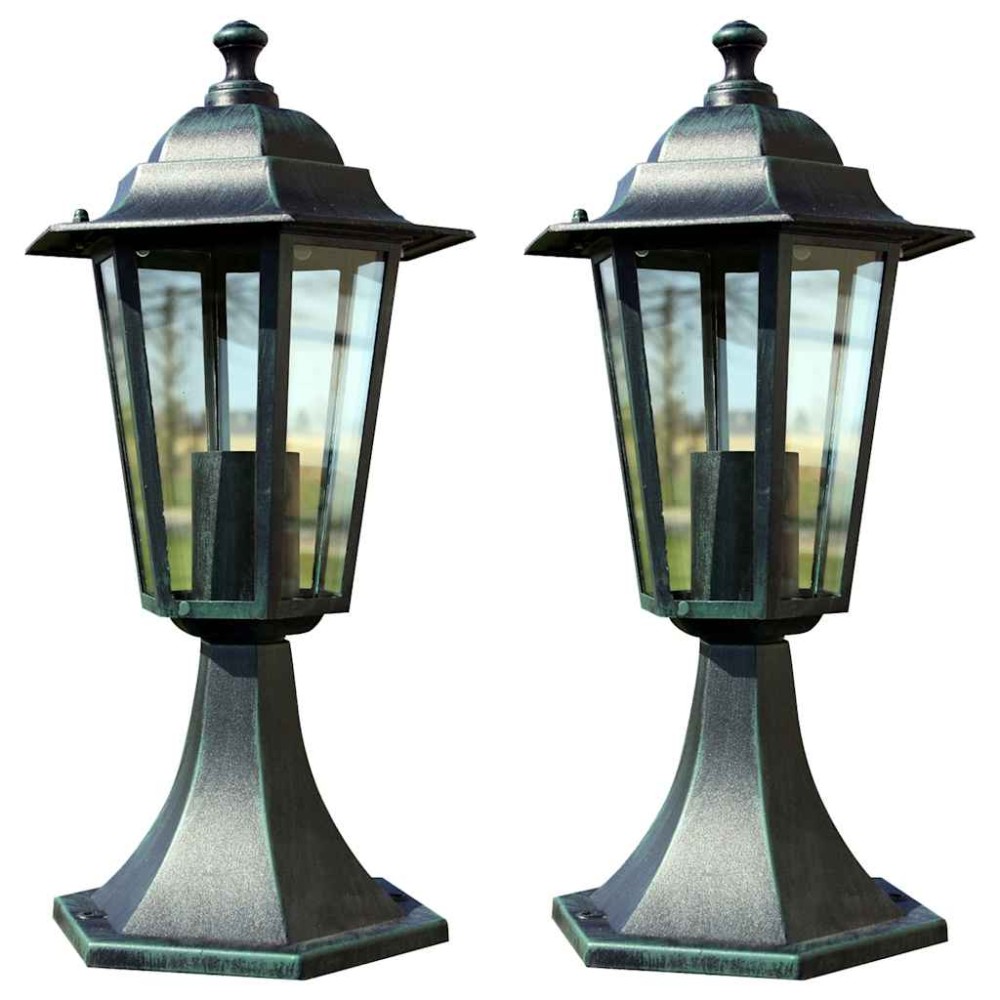 vidaXL Lămpi de grădină, 2 buc., verde închis/negru, aluminiu