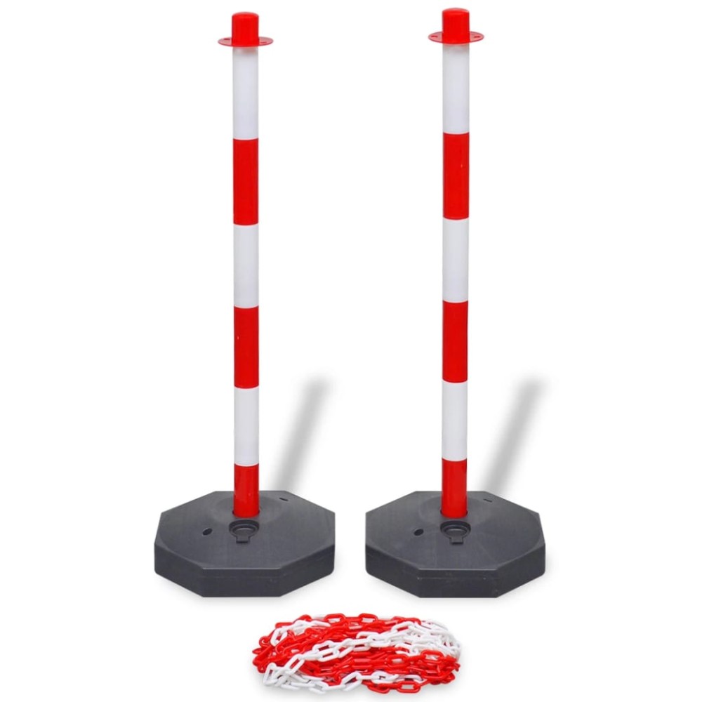 vidaXL Set 4 stâlpi de blocare & 2 lanțuri de plastic, 10 m