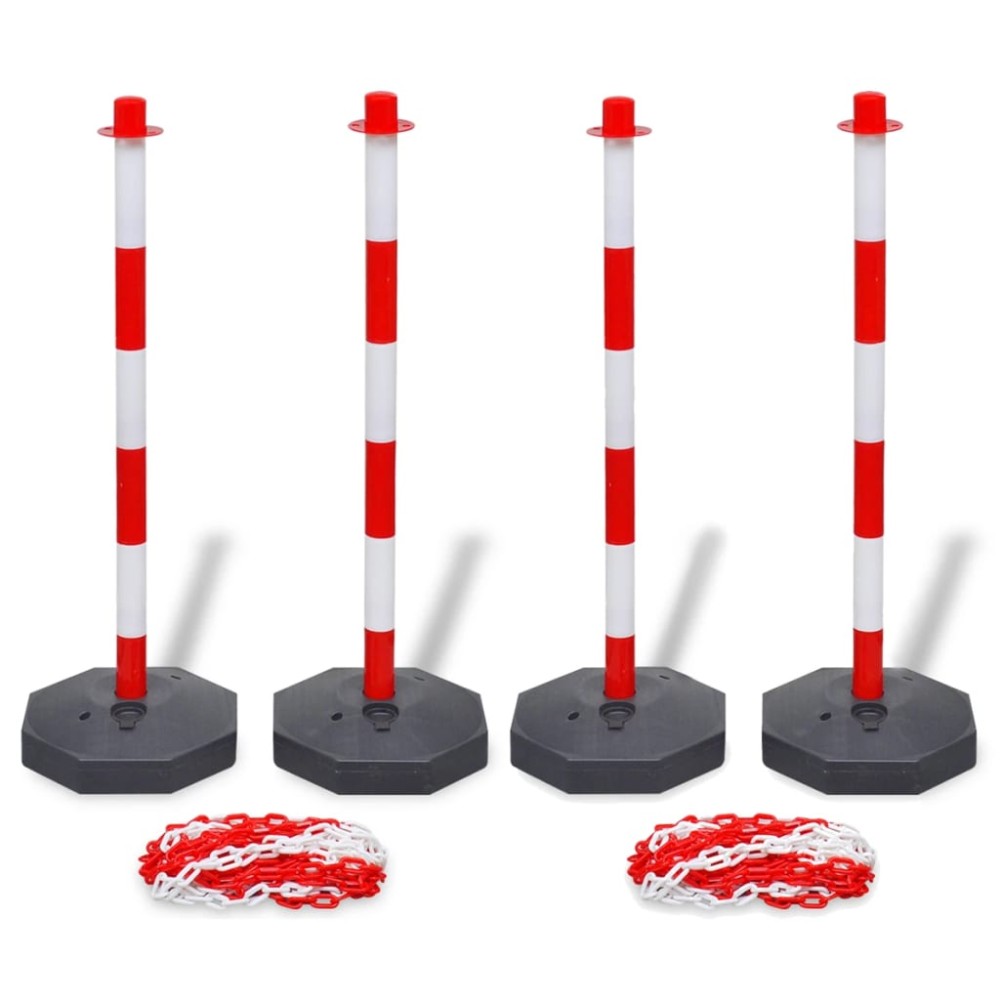 vidaXL Set 4 stâlpi de blocare & 2 lanțuri de plastic, 10 m