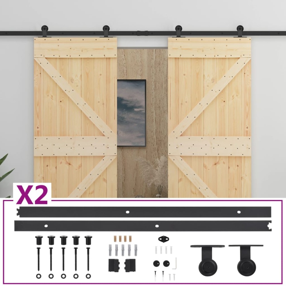 vidaXL Ușă glisantă cu set feronerie, 100 x 210 cm, lemn masiv de pin