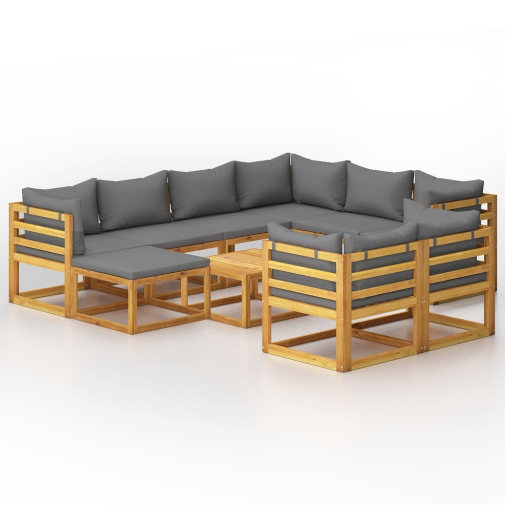 vidaXL Set mobilier grădină cu perne, 10 piese, lemn masiv de acacia