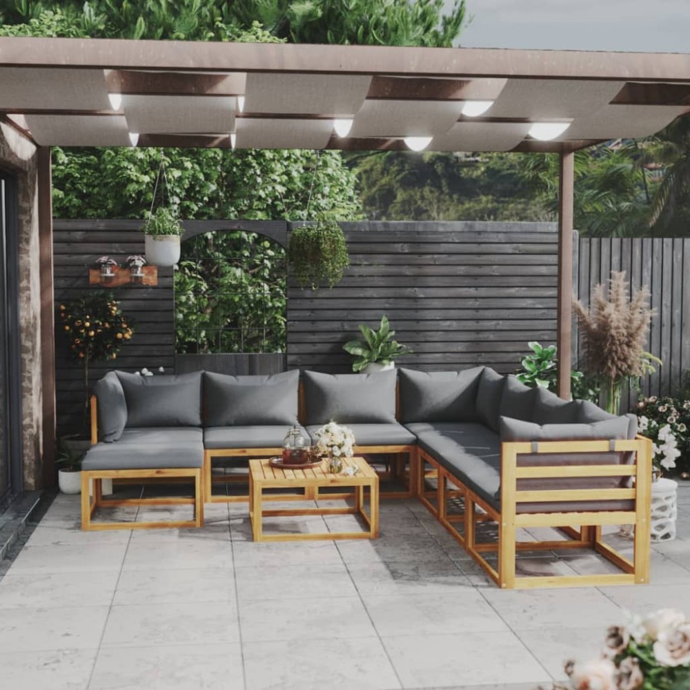 vidaXL Set mobilier grădină cu perne, 9 piese, lemn masiv de acacia