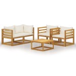 vidaXL Set mobilier grădină cu perne, crem, 6 piese, lemn masiv acacia vidaXL Set mobilier grădină cu perne, crem, 6 piese, lemn masiv acacia