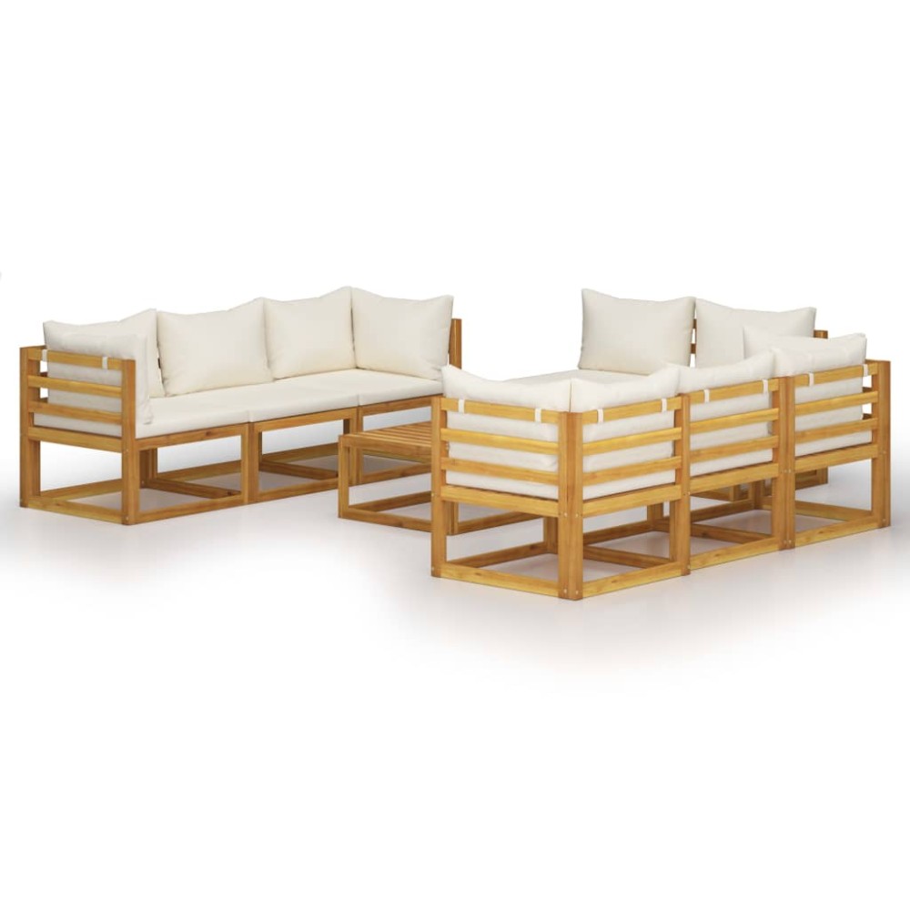 vidaXL Set mobilier grădină cu perne crem, 9 piese, lemn masiv acacia
