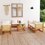 vidaXL Set mobilier grădină cu perne crem, 9 piese, lemn masiv acacia vidaXL Set mobilier grădină cu perne crem, 9 piese, lemn masiv acacia