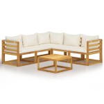 vidaXL Set mobilier grădină cu perne, 6 piese, crem, lemn masiv acacia
