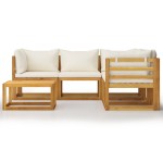 vidaXL Set mobilier grădină cu perne, 6 piese, crem, lemn masiv acacia
