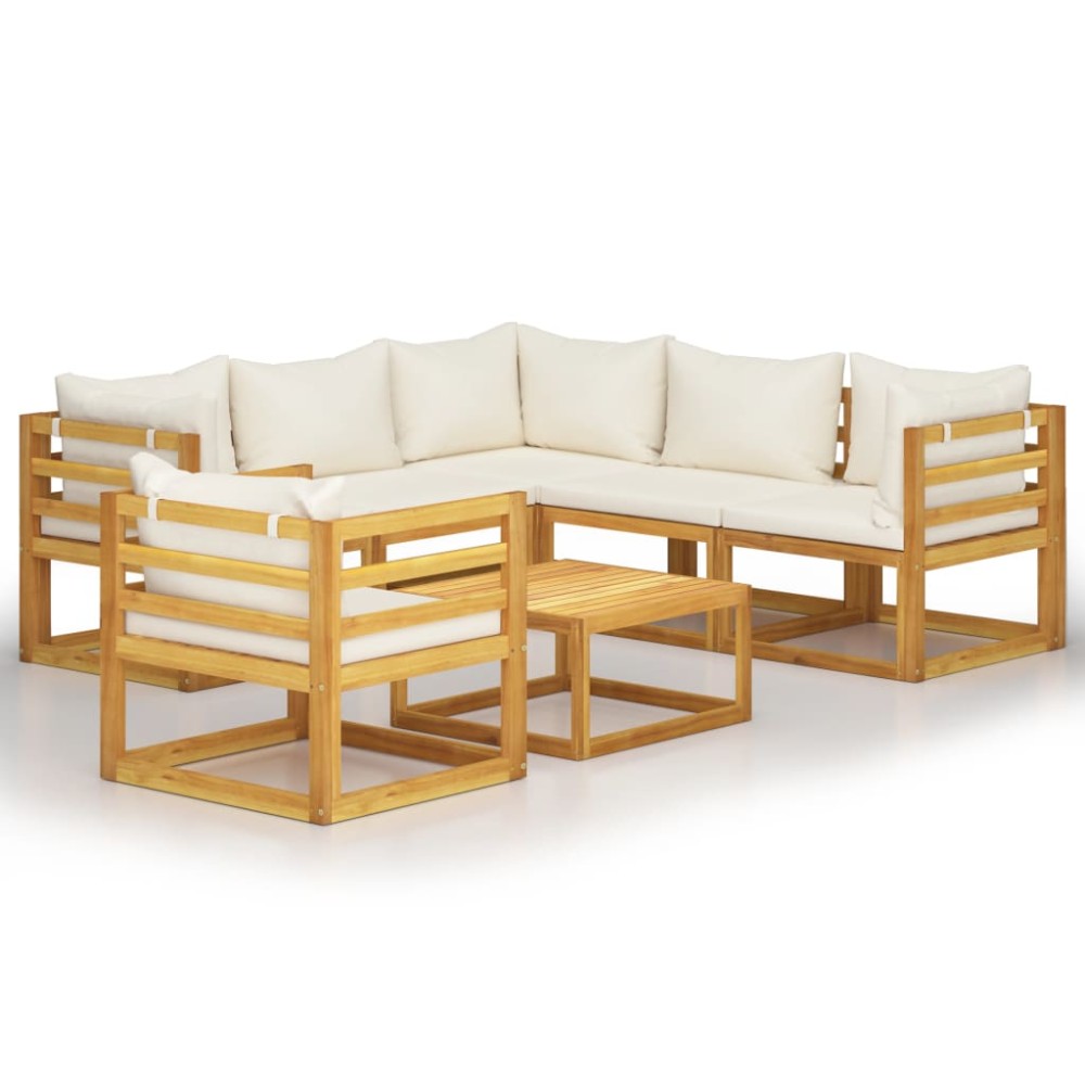 vidaXL Set mobilier grădină cu perne, 7 piese, crem, lemn masiv acacia