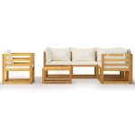 vidaXL Set mobilier grădină cu perne, 7 piese, crem, lemn masiv acacia