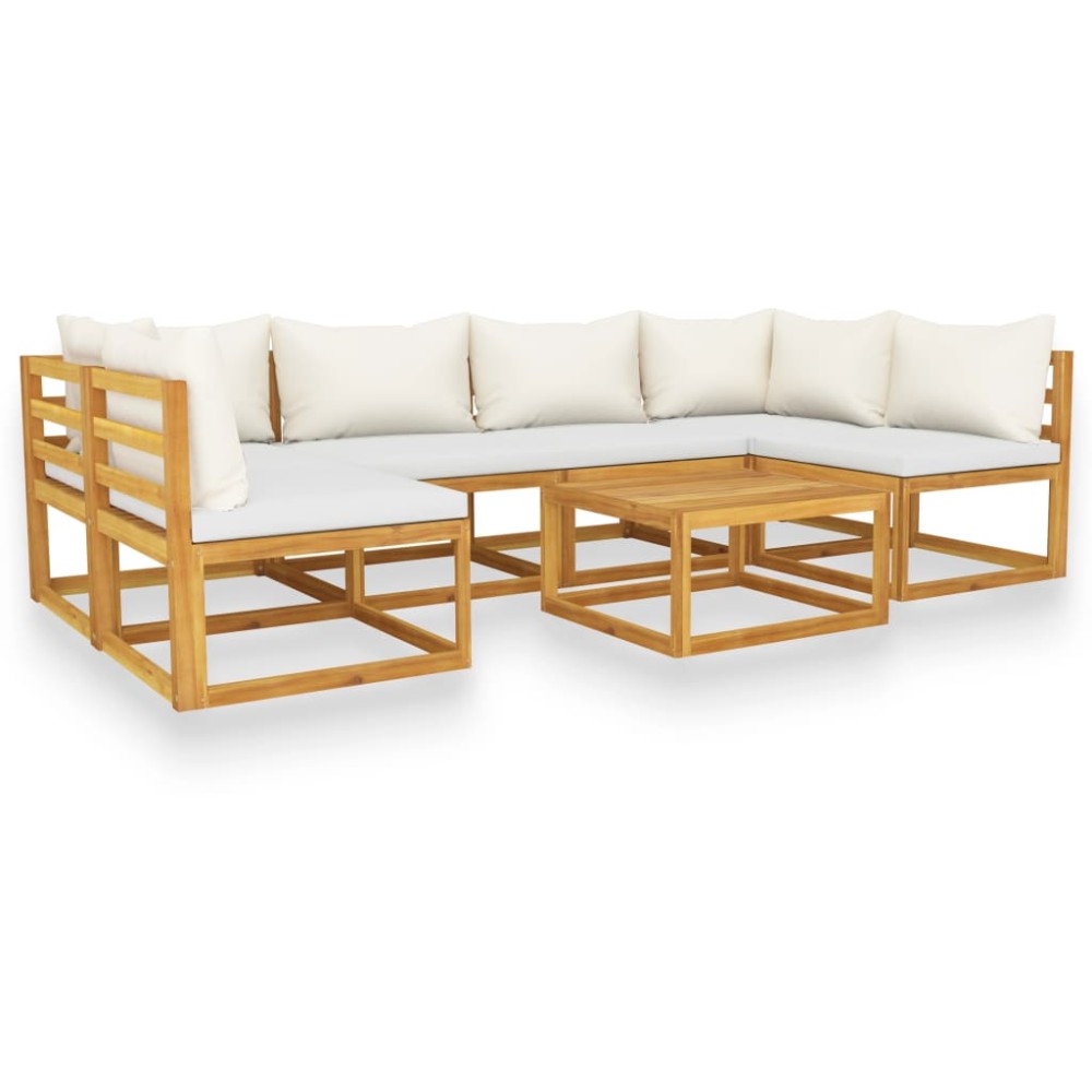 vidaXL Set mobilier grădină cu perne, 7 piese, crem, lemn masiv acacia