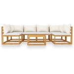 vidaXL Set mobilier grădină cu perne, 7 piese, crem, lemn masiv acacia