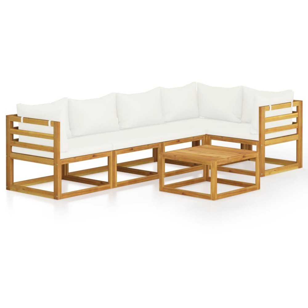 vidaXL Set mobilier grădină cu perne, 6 piese, crem, lemn masiv acacia