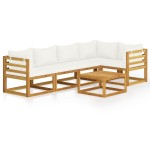 vidaXL Set mobilier grădină cu perne, 6 piese, crem, lemn masiv acacia