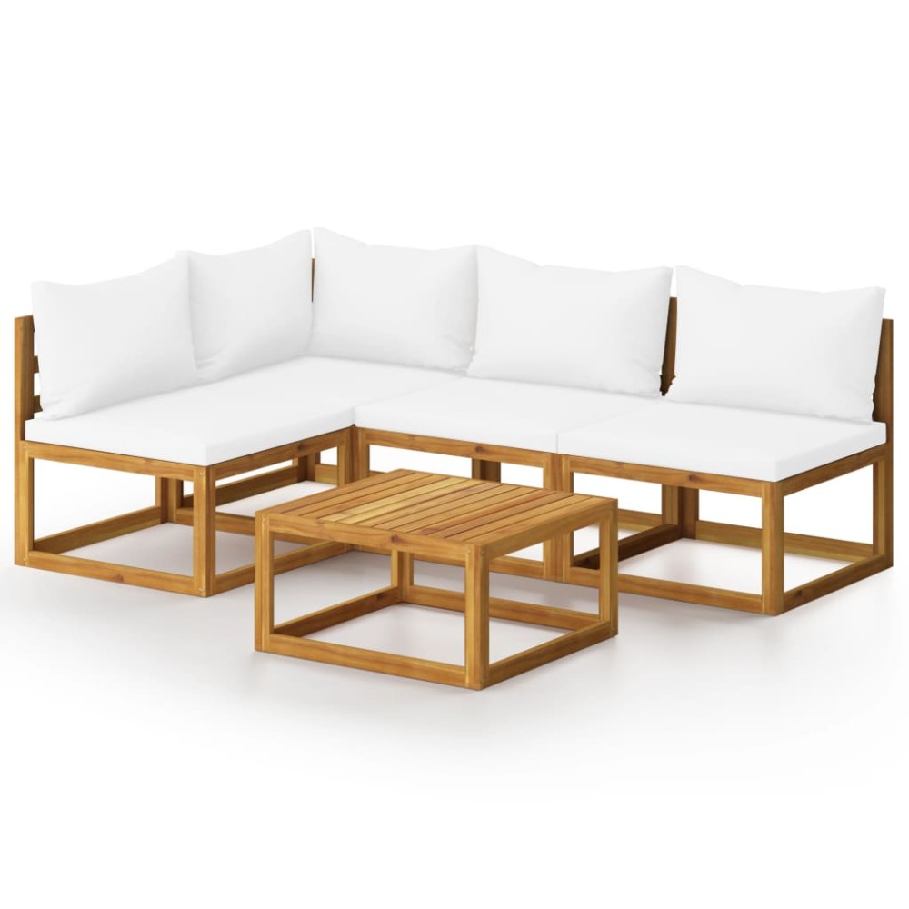 vidaXL Set mobilier grădină cu perne, 5 piese, crem, lemn masiv acacia