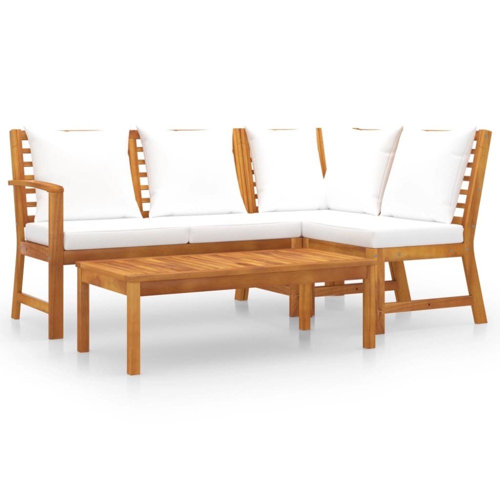 vidaXL Set mobilier de grădină, 4 piese, perne crem, lemn masiv acacia