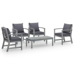 vidaXL Set mobilier grădină cu pernă, 5 piese, gri, lemn masiv acacia