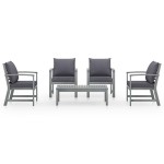 vidaXL Set mobilier grădină cu pernă, 5 piese, gri, lemn masiv acacia