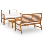 vidaXL Set mobilier de grădină, cu perne, 3 piese, lemn masiv acacia