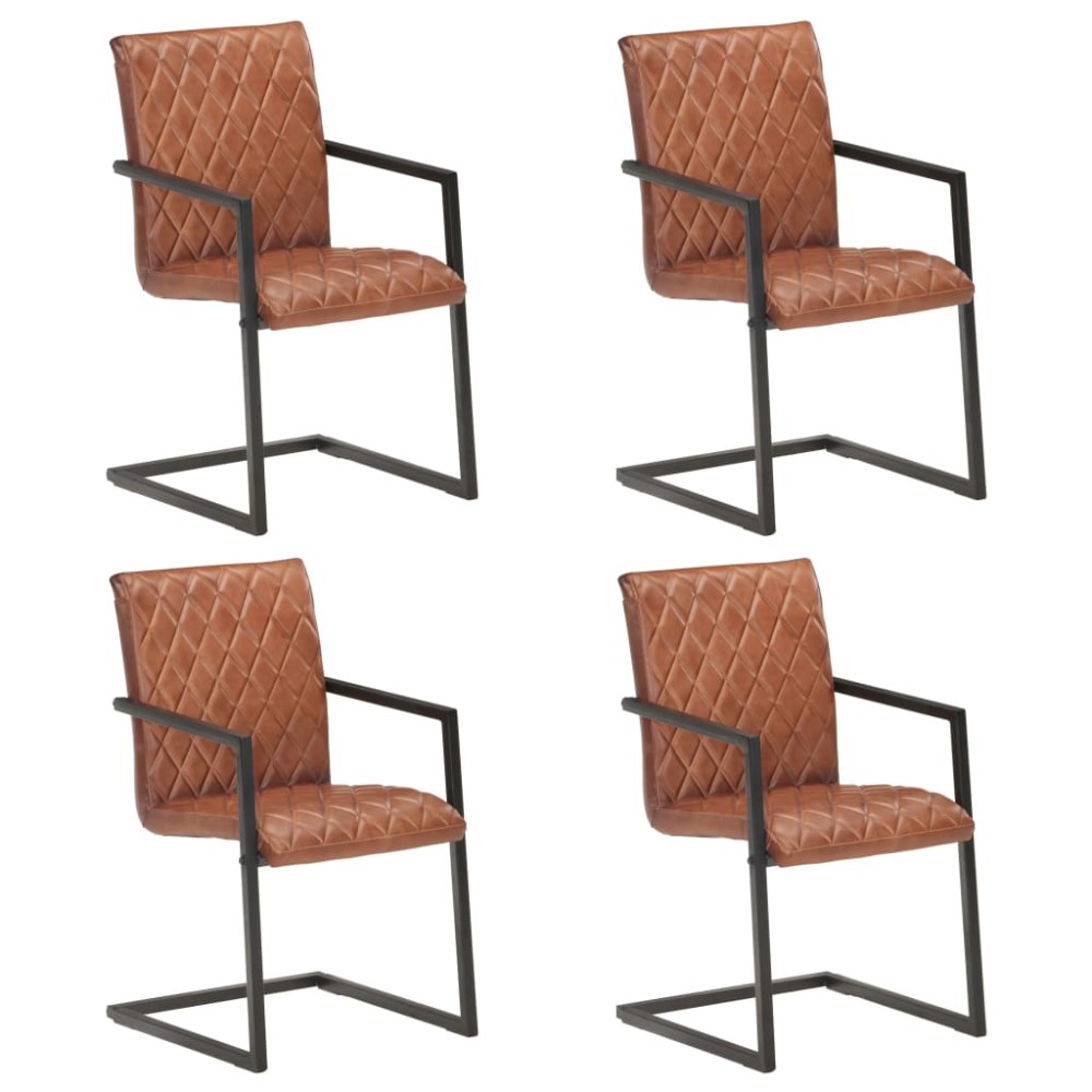 vidaXL Scaune de bucătărie cantilever, 4 buc., maro, piele naturală