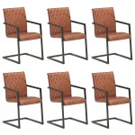 vidaXL Scaune de bucătărie cantilever, 6 buc., maro, piele naturală vidaXL Scaune de bucătărie cantilever, 6 buc., maro, piele naturală