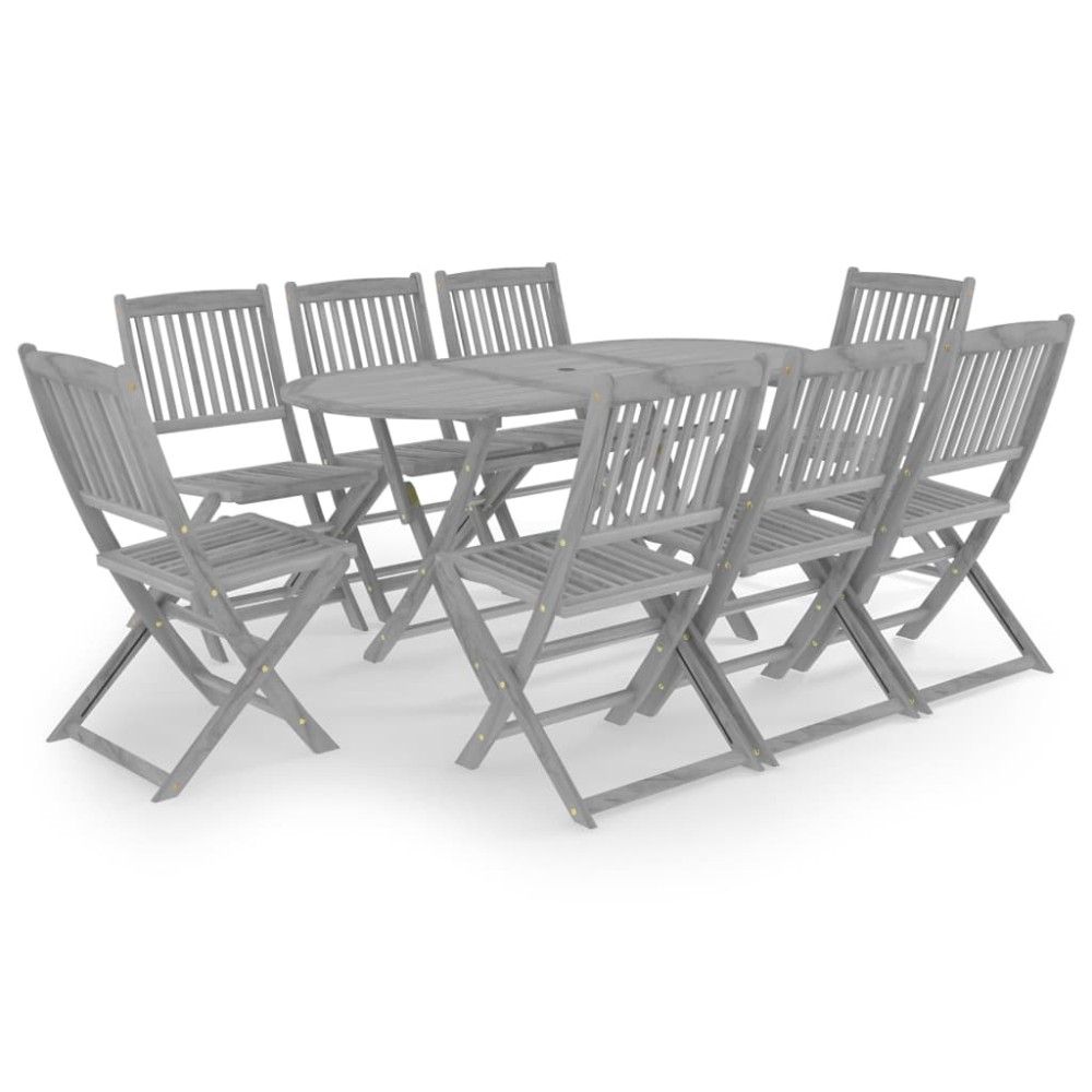 vidaXL Set mobilier de grădină, 9 piese, gri, lemn masiv de acacia