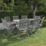 vidaXL Set mobilier de grădină, 9 piese, gri, lemn masiv de acacia vidaXL Set mobilier de grădină, 9 piese, gri, lemn masiv de acacia