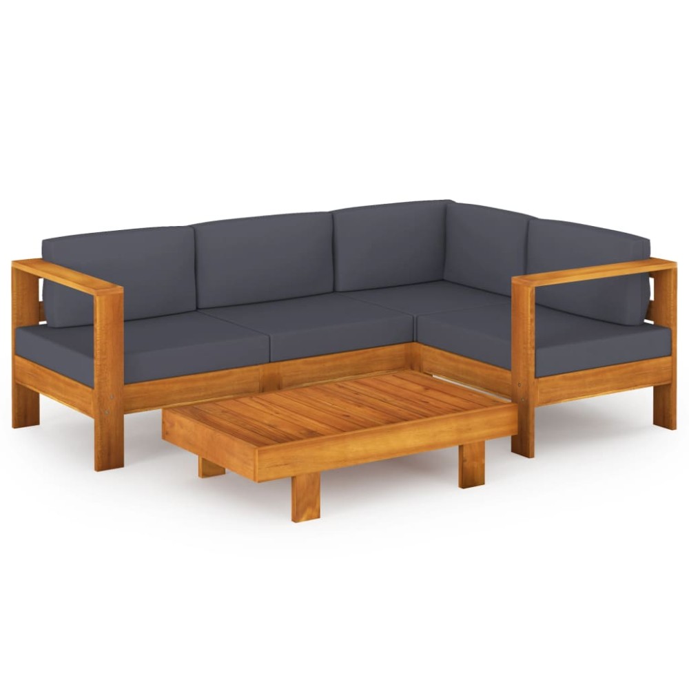 vidaXL Set mobilier grădină perne gri închis, 5 piese, lemn acacia