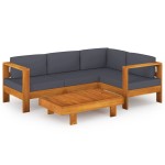 vidaXL Set mobilier grădină perne gri închis, 5 piese, lemn acacia vidaXL Set mobilier grădină perne gri închis, 5 piese, lemn acacia