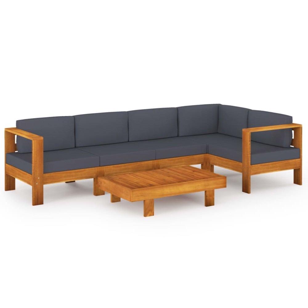 vidaXL Set mobilier grădină perne gri închis, 6 piese, lemn acacia