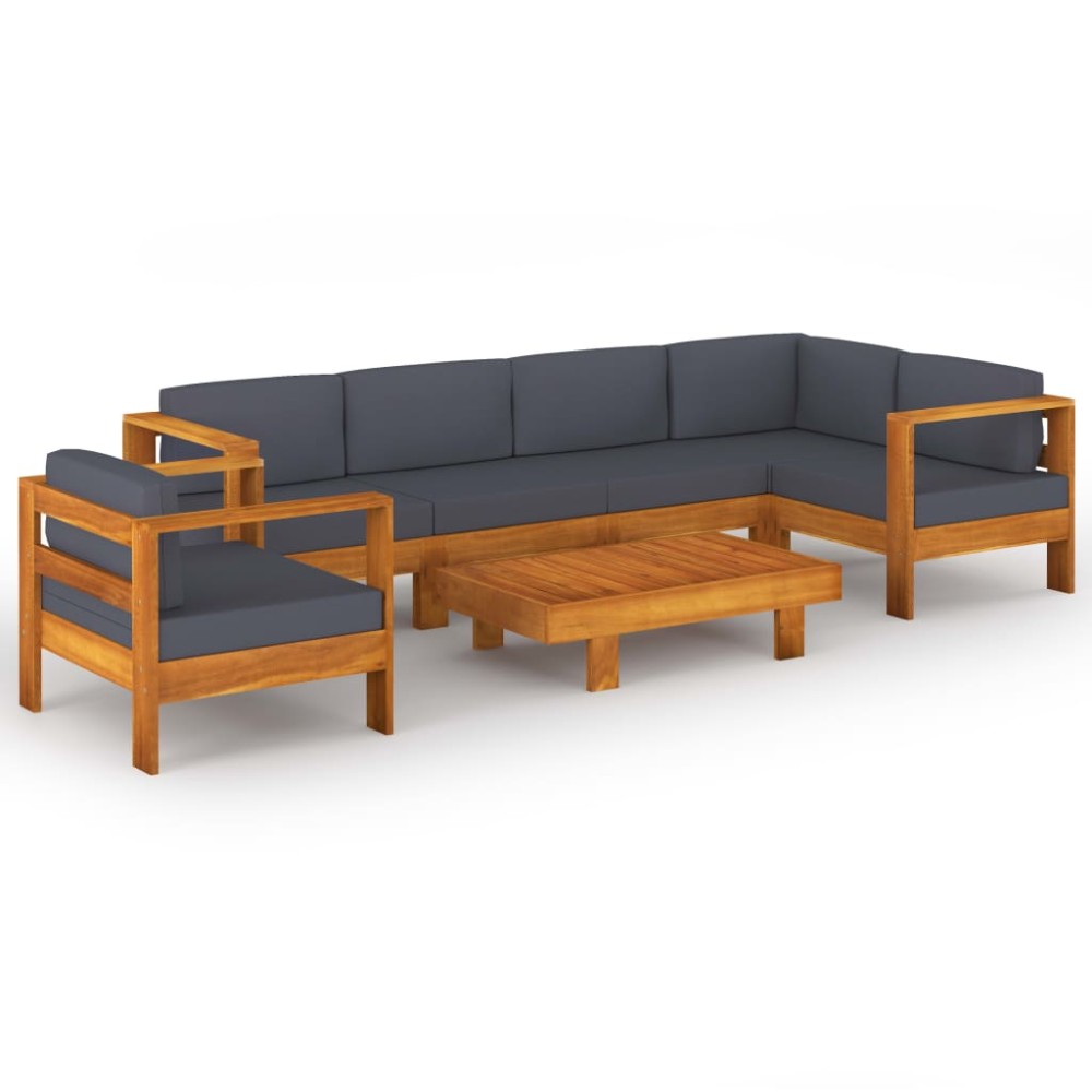 vidaXL Set mobilier grădină perne gri închis, 7 piese, lemn acacia