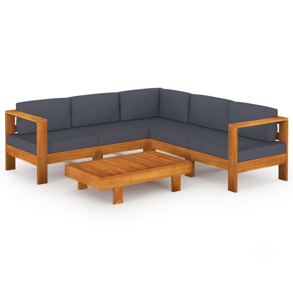 vidaXL Set mobilier grădină perne, gri închis, 6 piese, lemn acacia