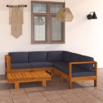 vidaXL Set mobilier grădină perne, gri închis, 6 piese, lemn acacia vidaXL Set mobilier grădină perne, gri închis, 6 piese, lemn acacia