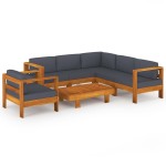 vidaXL Set mobilier grădină perne gri închis, 7 piese, lemn acacia vidaXL Set mobilier grădină perne gri închis, 7 piese, lemn acacia
