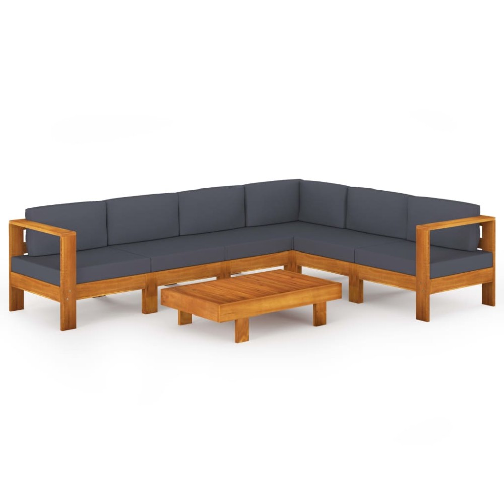 vidaXL Set mobilier grădină perne gri închis, 7 piese, lemn acacia