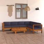 vidaXL Set mobilier grădină perne gri închis, 7 piese, lemn acacia vidaXL Set mobilier grădină perne gri închis, 7 piese, lemn acacia