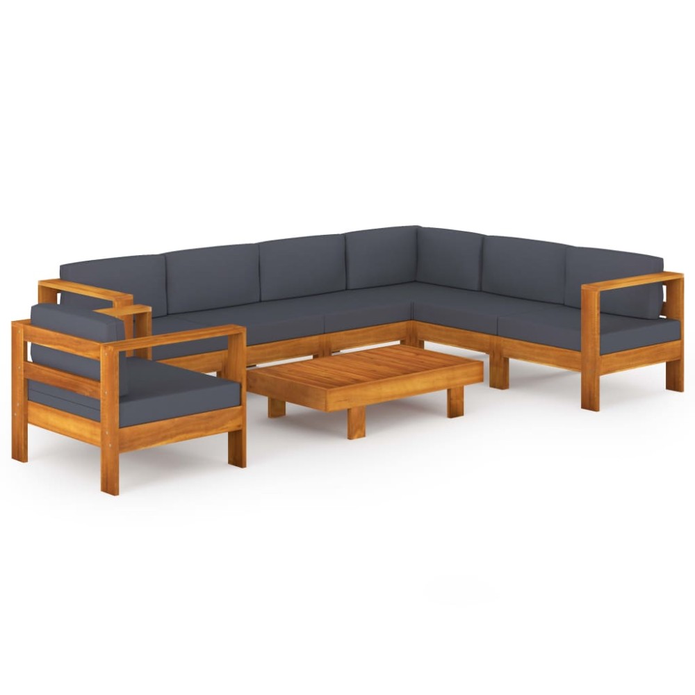 vidaXL Set mobilier grădină perne gri închis, 8 piese, lemn acacia