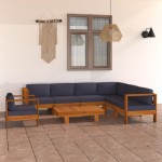 vidaXL Set mobilier grădină perne gri închis, 8 piese, lemn acacia vidaXL Set mobilier grădină perne gri închis, 8 piese, lemn acacia