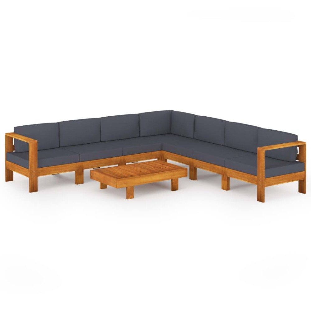 vidaXL Set mobilier grădină perne gri închis, 8 piese, lemn acacia