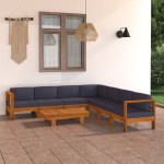 vidaXL Set mobilier grădină perne gri închis, 8 piese, lemn acacia vidaXL Set mobilier grădină perne gri închis, 8 piese, lemn acacia