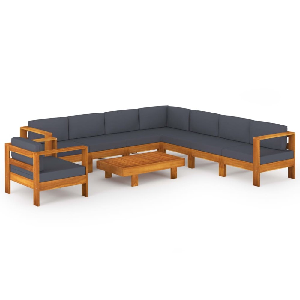 vidaXL Set mobilier grădină perne gri închis, 9 piese, lemn acacia