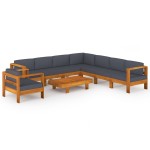 vidaXL Set mobilier grădină perne gri închis, 9 piese, lemn acacia vidaXL Set mobilier grădină perne gri închis, 9 piese, lemn acacia