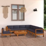 vidaXL Set mobilier grădină perne gri închis, 9 piese, lemn acacia vidaXL Set mobilier grădină perne gri închis, 9 piese, lemn acacia