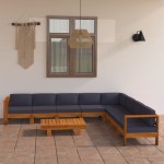 vidaXL Set mobilier grădină perne gri închis, 9 piese, lemn acacia vidaXL Set mobilier grădină perne gri închis, 9 piese, lemn acacia