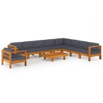 vidaXL Set mobilier grădină perne gri închis, 10 piese, lemn acacia vidaXL Set mobilier grădină perne gri închis, 10 piese, lemn acacia