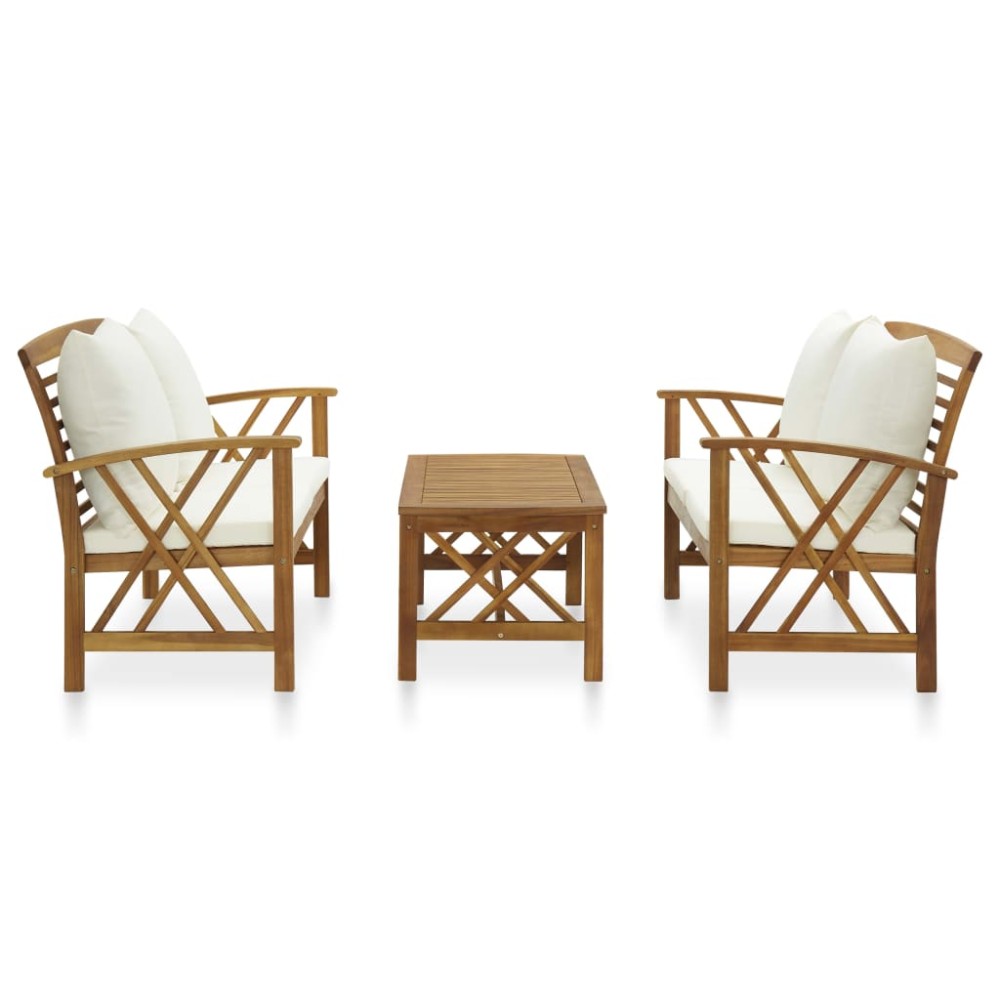 vidaXL Set mobilier grădină cu perne, 3 piese, lemn masiv de acacia