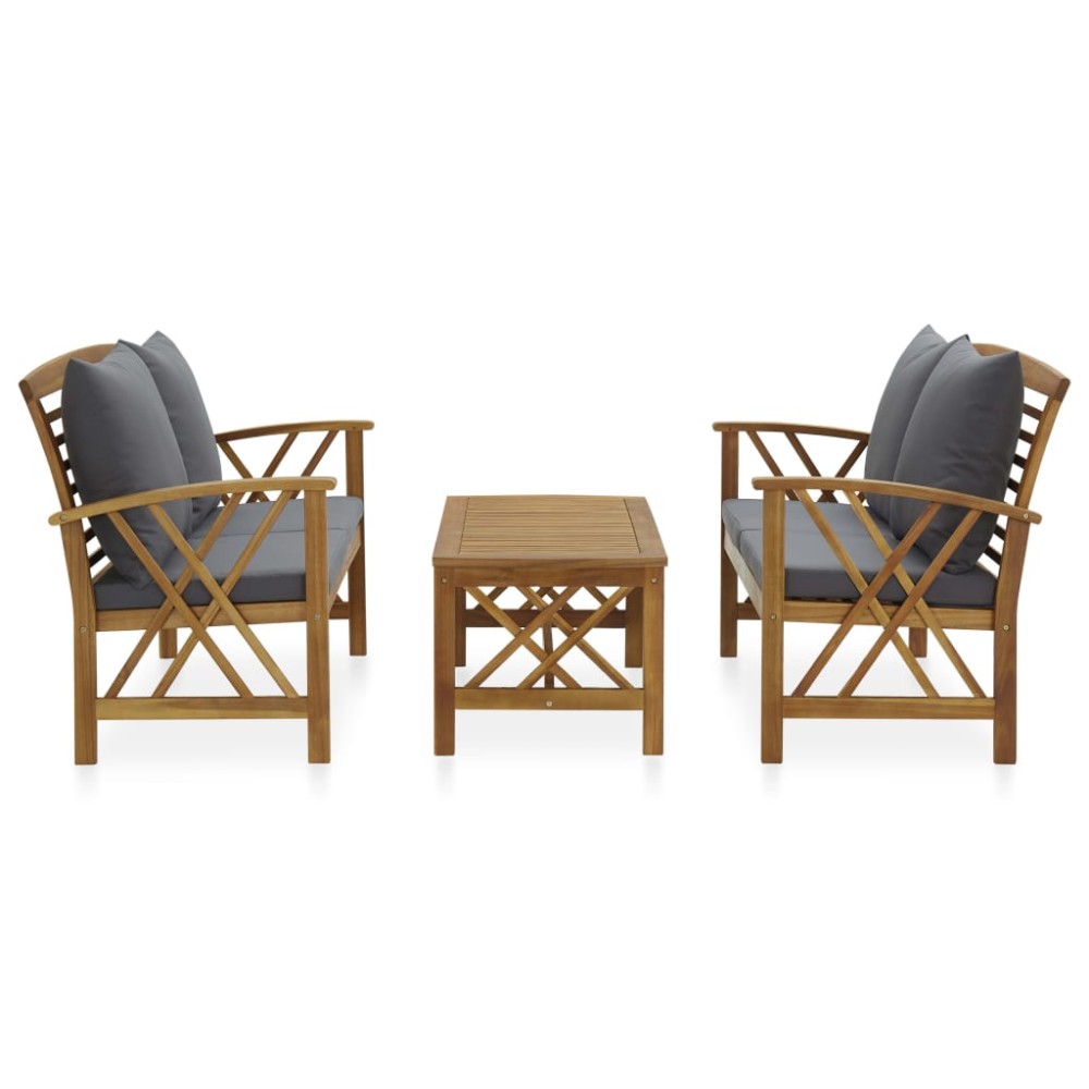 vidaXL Set mobilier grădină cu perne, 3 piese, lemn masiv de acacia