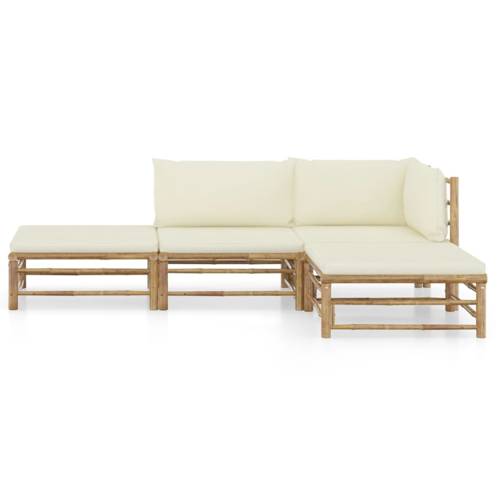 vidaXL Set mobilier de grădină, cu perne alb crem, 4 piese, bambus